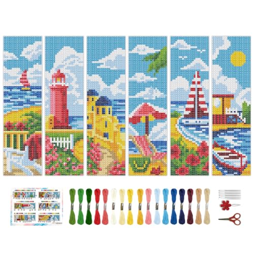 Kit point de croix été BEUNITONE avec 6 marque-pages broderie pour adultes débutants