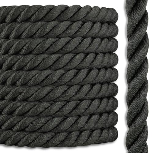Black Nylon Rope | 3 Strand Twisted | 100% Nylon | 1 1/4 in....
