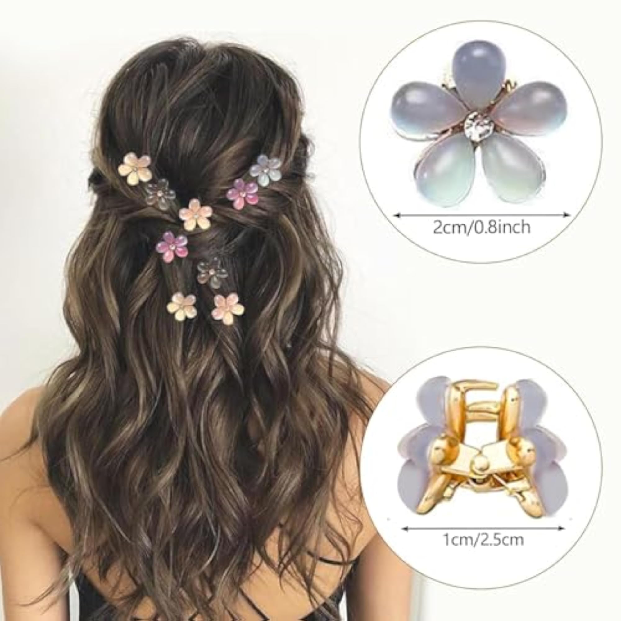 10Pcs Small Flower Hair Clips with Crystal Sparkling Design