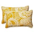 Pillow Perfect Paisley Indoor/Outdoor Accent Throw Pillow, Plush Fill, Weather, and Fade Resistant, Lumbar - 11.5" x 18.5" , Yellow/Ivory Addie, 2 Count