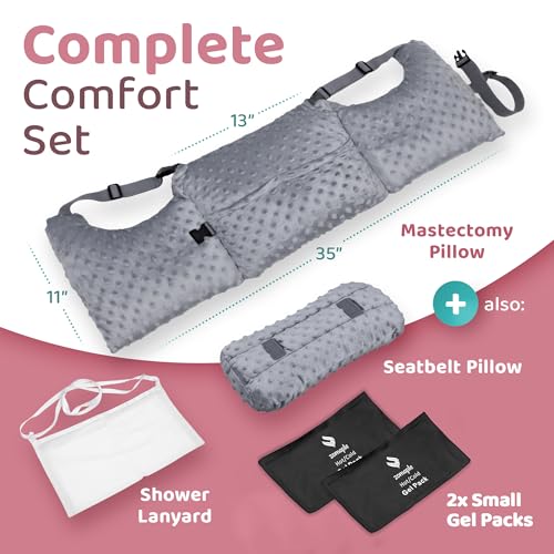 Zomaple Mastectomy Recovery Pillow + Strap, 2 Gel Pack, Seat Belt Cover & Shower Lanyard – Post-Op Essentials, Breast Augmentation/Reduction & Mastectomy Recovery Supplies – Washable Cover for Comfort by Zomaple - Used condition - Image 7