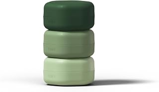 Cadence Travel Containers Basic Skincare Set - Magnetic Containers with Lids,Carry On Travel Essentials For Women/Men - 3 Small Capsules (0.56oz) - Cleanser, Moisturizer & Sun-Icon Labels - Evergreen