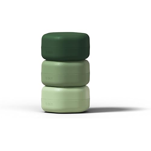 Cadence Travel Containers Basic Skincare Set - Magnetic Containers with Lids,Carry On Travel Essentials For Women/Men - 3 Small Capsules (0.56oz) - Cleanser, Moisturizer & Sun-Icon Labels - Evergreen