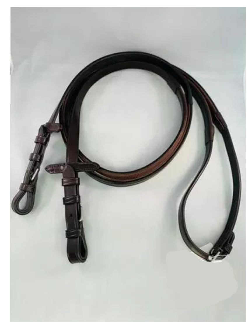 Leather Half Rubber Show Half Lined Reins Black Brown-Full Size (Havana, Stud End)