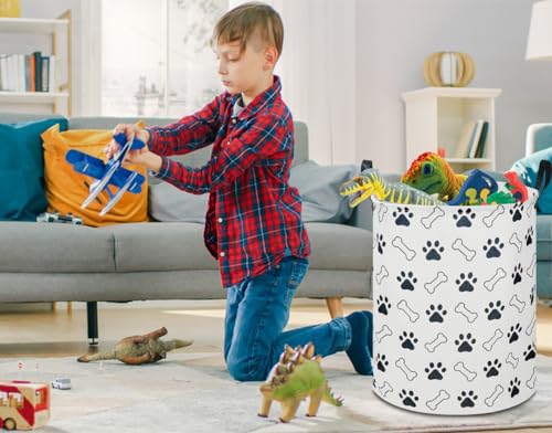 Image of NTAOHAMPER Kids Laundry Hamper, Waterproof Storage Bin, Baby Boy Nursery Hamper with Paw Design, Clothes Organizer, Toys Bin, Room Decor