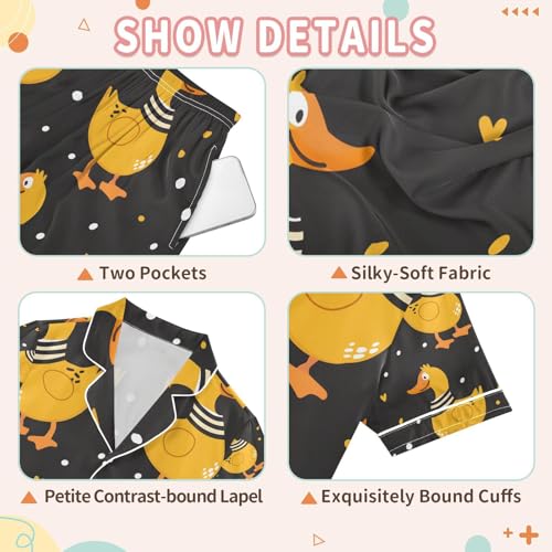 senya Duck with Scarf Satin Summer Pajama Sets Silk Short Sleeve Button Down Sleepwear3