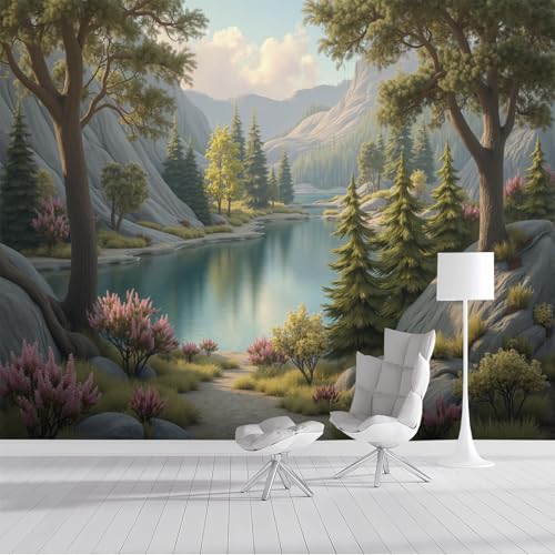 ZISTRCBAO Carta Da Parati Fotografica Foreste Laghi Montagne, Scenario Naturale Poster Giganti Da Parete, Verde Fotomurale Carta Parati per Decorazione Da Muro per Soggiorno 200x140cm