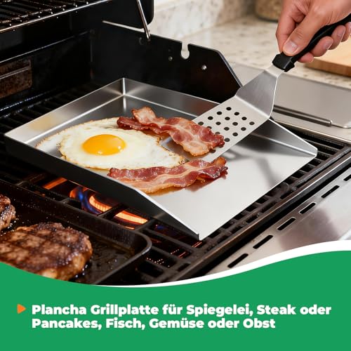 WELL GRILL 48x34cm Edelstahl Grillplatte mit Spachtel Schaber set passend für Weber Genesis II, Broil King Imperial & Regal Gasgrill, BBQ Plancha Grillmatte 4