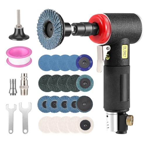 Mini Air Angle Die Grinder Kit - 1/4 Right Angle Grinder With 1/4 & 1/8 Collets & 20Pcs Quick Change Discs Set - Rotary Sander for Sanding and Polishing