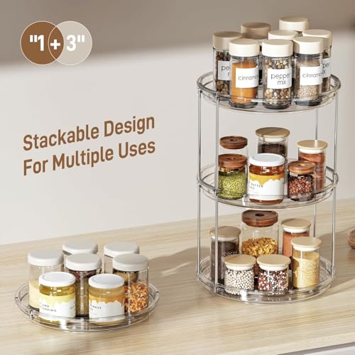 Image of Zollyss 2 Tier Lazy Susan Organizer Turntable | Clear 9.25 Inch Rotating | Counter-Top Kitchen Storage | for Pantry, Bathroom, Vanity | Keeps Clutter Control in Rooms