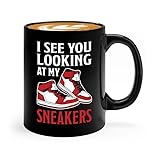 Sneaker Lovers Coffee Mug 11oz Black - Looking At My Sneakers - Gift Collector Sneaker Man Sister Shoes Lover Gift Women Sport Footwear Girl Pop Culture Friend Sneakerhead Gift