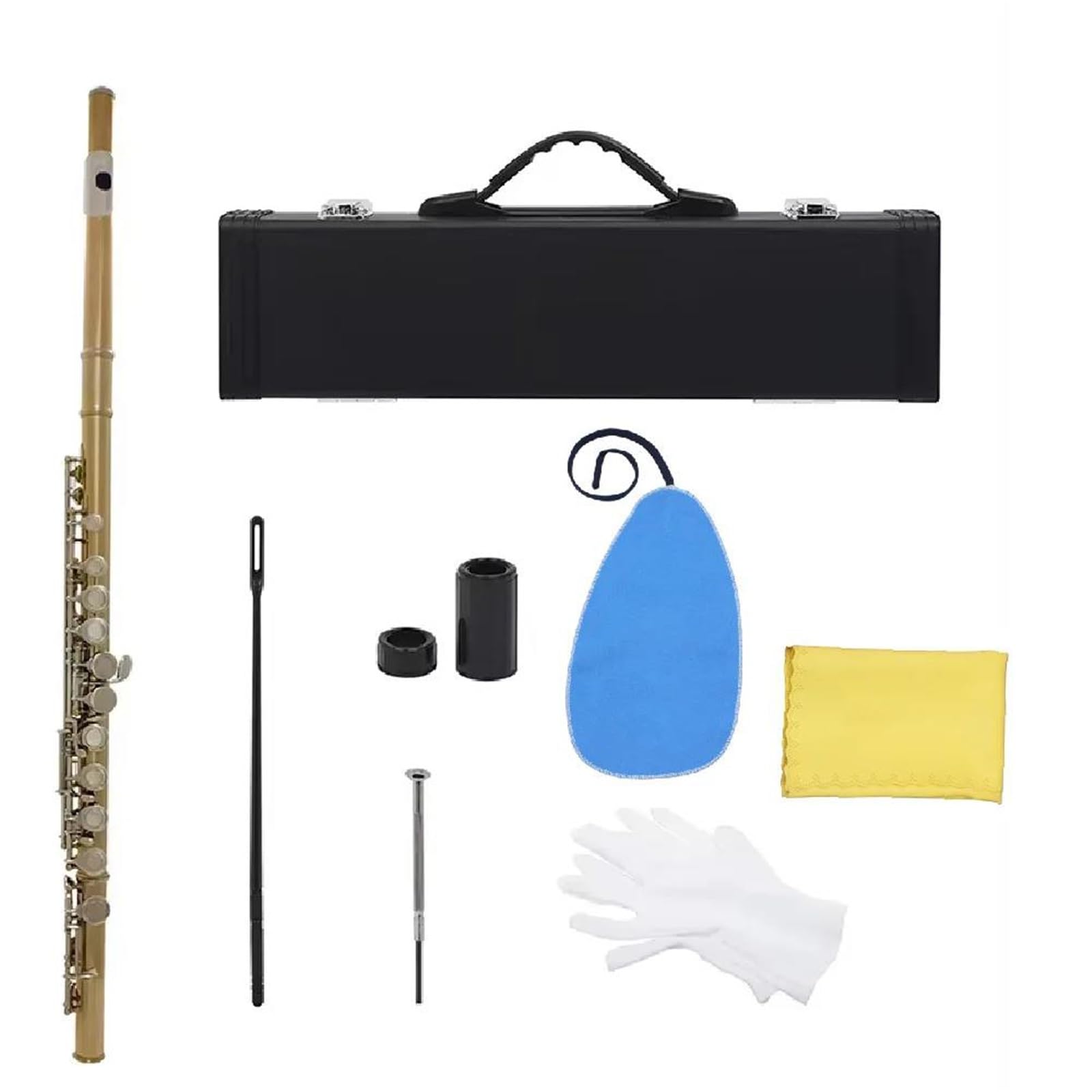 profesjonalny flet poprzeczny 16 Zamknięty Otwarty Otwór C Flet Profesjonalny Flet Poprzeczny Koncert Instrument Muzyczny Z Pudełkiem Sztyfty Materiałowe Rękawiczki(Gold Silver Key)
