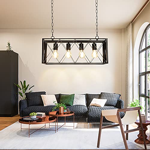 Depuley 4-Light Farmhouse Kitchen Island Pendant Lighting, Industrial Black Chandelier Light Fixture Ceiling Hanging with Metal Frame for Dining Room Living Room Restaurant, E26 Bulb Included - Image 7