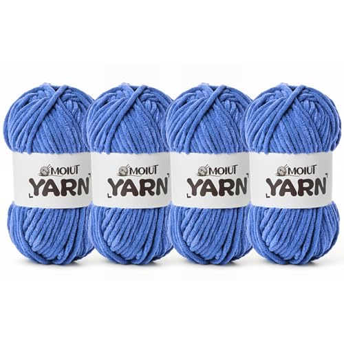 Image of 4 Packs Fluffy Chenille Yarn for Crocheting, Chunky Velvet Yarns for Crochet Amigurumi, Baby Yarn for Crocheting Soft Blanket, 349.9yds /14.1 oz Bulky Yarns for Crafts /Hats /Shoes /Socks (4 Azure)