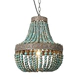 Newrays Wood Bead Chandelier Pendant Lights Gray Blue Finishing Retro Vintage Antique Rustic Kitchen...