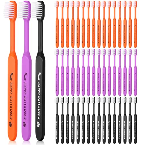 Willinglong 48 Pcs Happy Halloween Toothbrushes, Individually Wrapped Toothbrush for Giveaways, Halloween Toothbrushes Spooky Dental Care Trick or Treat