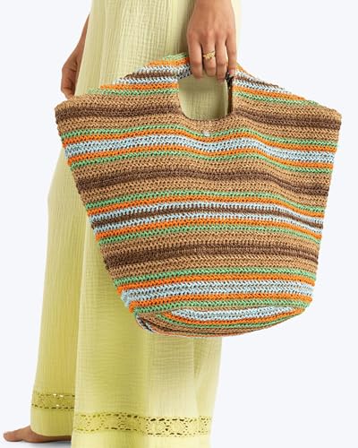 Image of Roxy Women's Beach Tote Bag | Travel | Vacation | Straw | Lightweight | Breathable, Coco Pearl - Natural Sea