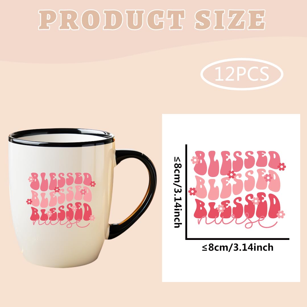 12pcs Coffee, Mom, Nurse, Colorful UV DTF Cup Wrap for 16 oz, Waterproof Personalized Rub on Transfer Stickers for Glass, DIY Wood Crafts (P2)