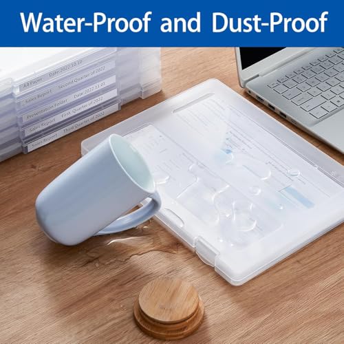 Image of 6 Packs A4 Paper Storage Boxes, 8.5 x 11 Plastic Portable Project Case for US letter Size and A4 paper, Plastic Multi-Purpose Thick Scrapbook Storage Box for Office (12.6 inchL x 9.5 inchW x 0.94 inchH)