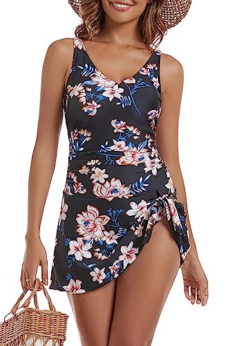 Image of Aidonger One Piece Swim Dress Swimsuits for Women Tummy Control Swimdress Skirt Bathing Suit