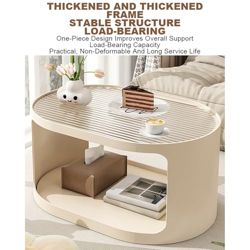 Tables basses en verre blanc ovale pour optimiser les petits salons sans perdre de place