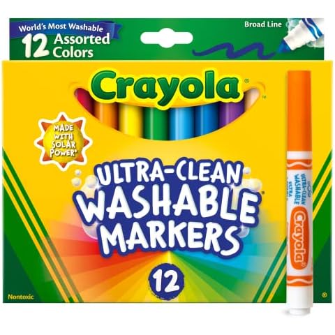 Crayola Broad Line Markers (12ct), Washable Markers for Kids, Arts & Crafts Supplies, Coloring Markers, Toddler Stocking Stuffers, 3+ Cover