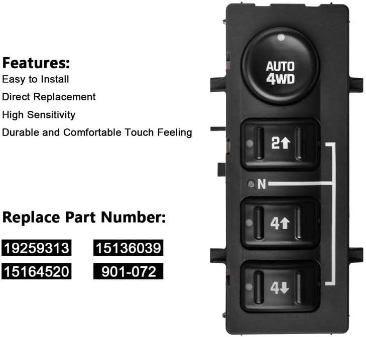 Car Drive Transfer Switch 19259313 4Wd Wheel Drive Switch 4X4 Transfer Case Button for Chevrolet for Suburban Avalanche Tahoe for Gmc for Yukon 2003-2007 15136039