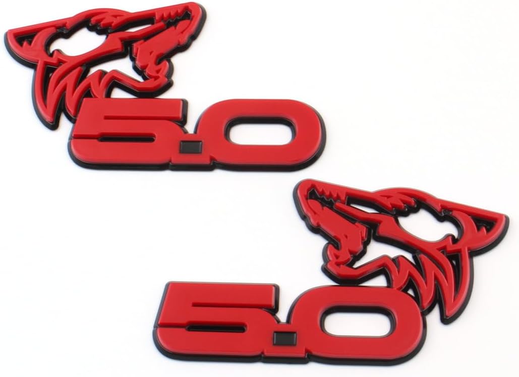 Pair Custom Coyote 5.0 Emblems Door Left Right 3D Badge Compatible with Mustang F150,Universal Car Vehicle, Truck (Red Black)