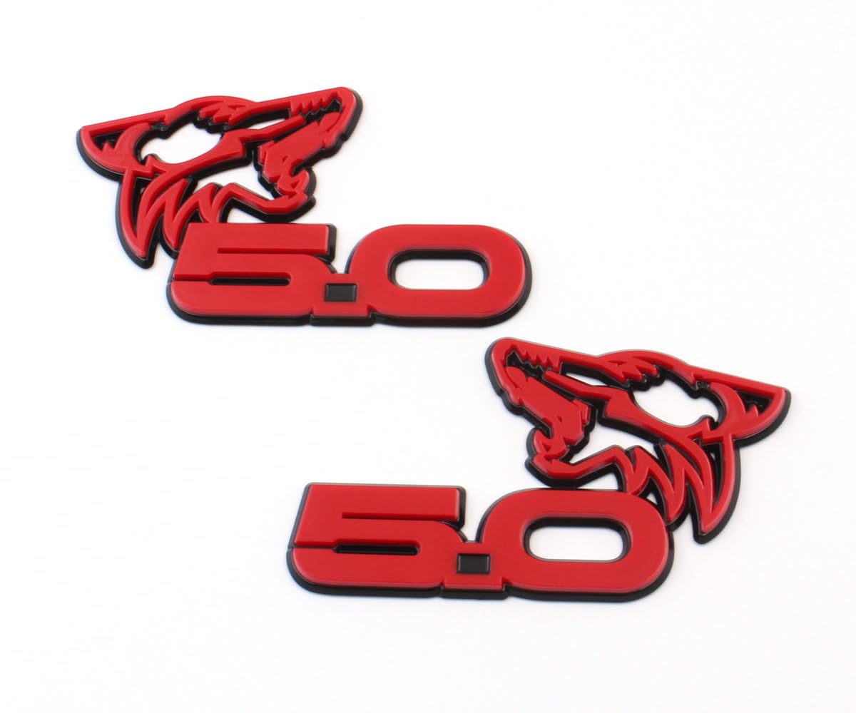 Pair Custom Coyote 5.0 Emblems Door Left Right 3D Badge Compatible with Mustang F150,Universal Car Vehicle, Truck (Red Black)