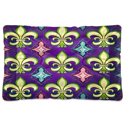 KJIZMO Mardi Gras Dog Bed Mat, Soft Comfortable Warm Crate Pad with Anti-Slip Bottom, Machine Washable Pet Mattress for Pets Sleeping for Large Medium Dogs & Cats 24x18in