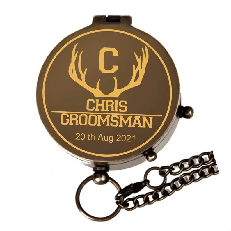Brújula SRK international de latón y cuero, 2.5 pulgadas personalizada con cadena miniatura 2