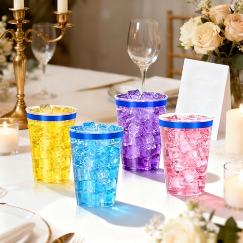 Image of 120 Pcs Blue Plastic Cups,12oz Blue Rimmed Plastic Cups,Heavy Duty Disposable Plastiic Wine Glasses Cocktail Glasses Premium Cup with Blue Rim for Party,Wedding,Christmas
