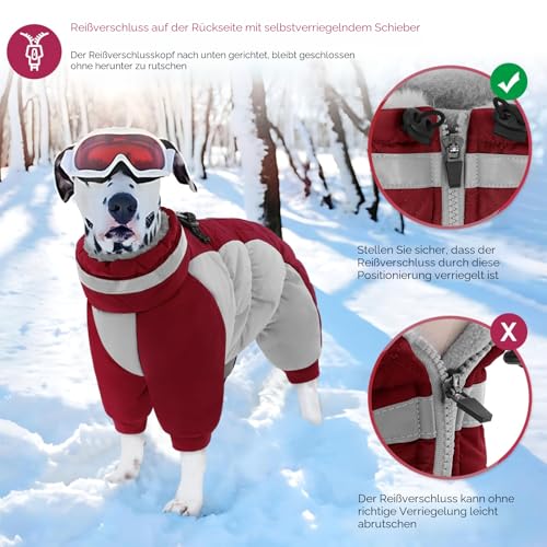 AOFITEE Winteroverall für Hunde - Wasserdichter Hundemantel für Große Hunde mit Beinen, Winter Warmer Hundejacke mit Geschirr Gefütterter Hundeoverall, Wintermantel Hund für Französische Bulldogge, L