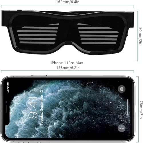 Image of Hetkrishi LED Glasses, Bluetooth APP Connected LED Display Smart Glasses USB Rechargeable DIY Funky Eyeglasses for Party Club DJ Halloween Christmas(Text, Graffiti, Animation, Music Rhythm)