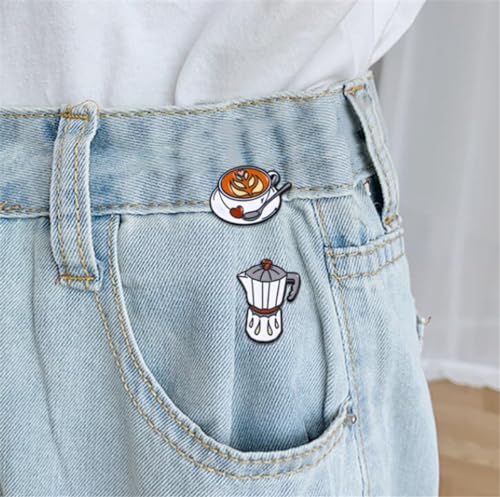 Image of 4pcs Coffee Maker Enamel Pins - Barista Friend Collar Lapel Pin Decoration Badge Gift