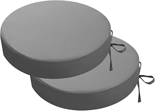 Stuhlkissen Rund 2er-Set – 35x35 cm Wasserdicht Grau UV-beständig & farbecht | Mit Bändern | 7 cm Memory-Schaum | Für Terrasse & Bistrostuhl