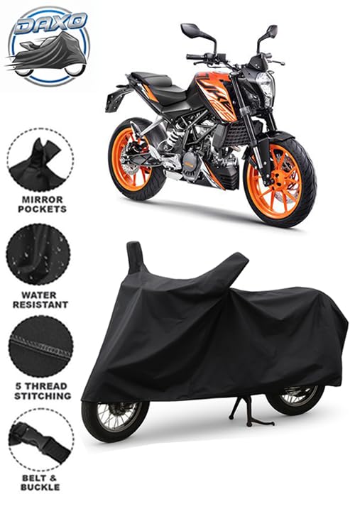 Image of Daxo Waterproof Bike Cover for KTM 125 Duke | All Weather Protection from Rain, Dust, UV Rays & Scratches with Mirror Pockets & Buckle Belt | 125 Duke Bike Cover