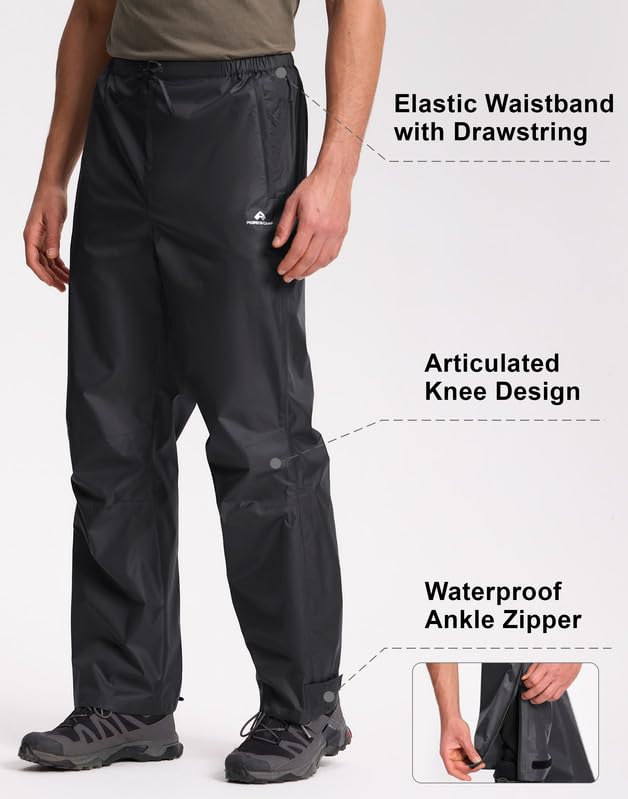 Pioneer Camp Regenhose Herren Wasserdicht 20000mm Leichte Packbar Fahrrad Überhose Winddichte Atmungsaktiv mit Knöchelreißverschluss und Tasche fur Trekking Outdoor Wandern