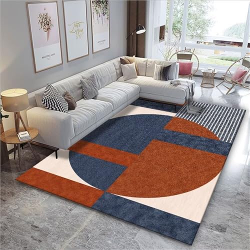 Tapis lavable moderne bleu 200x250cm géométrique pour salon et chambre