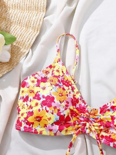 Girl's 2 Piece Bikini Set Floral Swimsuit Ruched Triangle Bikini High Waisted Bathing Suit Beachwear4