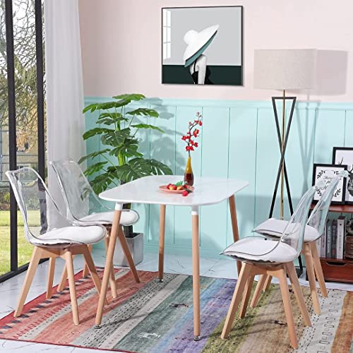 Image of Dream Furnishing - Set of 4 Scandinavian Modern Style Mid Century Modern Dinning Room Cafe Hotel Office Wooden Legs Chair (Transparent White Seat)