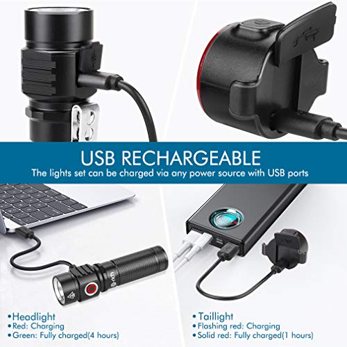 Te-Rich Bike Lights USB Rechargeable, LED Cycling Light Front and Back, 800 Lumen Headlight Flashlight and Rear Taillight Set, Easy to Use, Road/Moutain Bicycle Accessories for Kids, Men and Women - Thumbnail 4