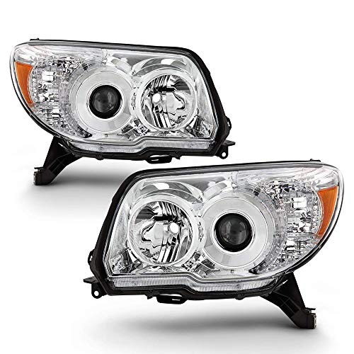 VIPMOTOZ Chrome Bezel OE-Style Halogen Projector Headlight Headlamp Assembly Replacement Pair For 2006-2009 Toyota 4Runner Driver & Passenger Side Set