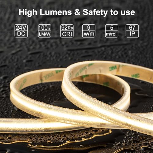 Tira LED COB impermeable 5m 3000K luz cálida miniatura 4