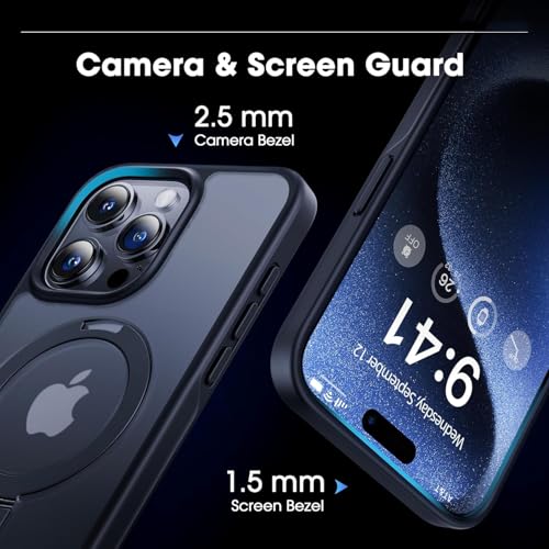 Image of DIZORO Magnetic Ring Stand for iPhone 15 Pro Max Case [Military Drop Protection] [Compatible with MagSafe] Shockproof Matte Translucent Slim Phone Case - Black.