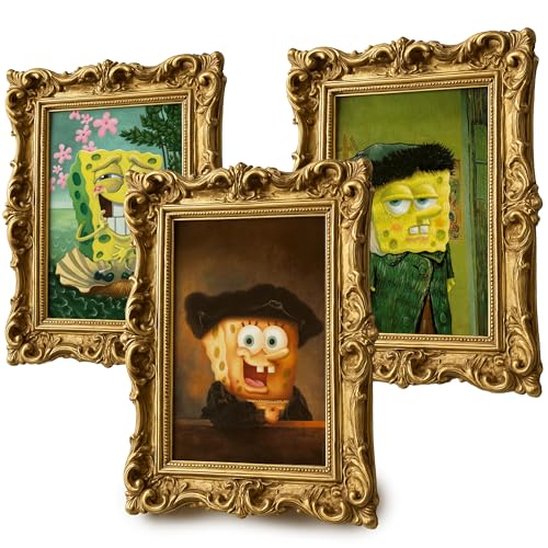 Lot de 3 posters Bob l'éponge dans le style de Van Gogh & Rembrandt - Images A4 artistiques pour adultes - Décoration murale élégante et idée cadeau pour les fans...