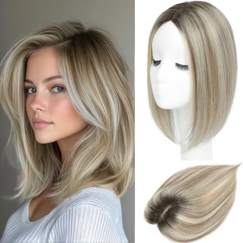 SEA SINGING Human Hair Toppers 12" Mono Base 4.6x4" No Bangs