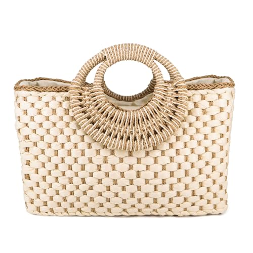 Bolso de paja retro verano mujer beige miniatura 1
