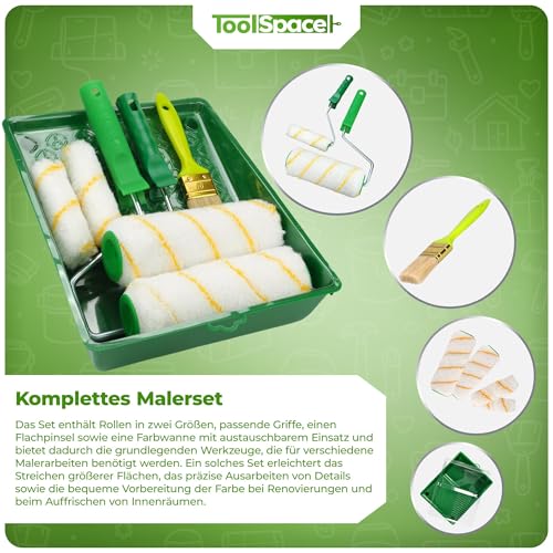 ToolSpace Professional Malerset+Farbroller Set+ Malerpinsel Set- farbroller/malerrolle/farbwalze, farbroller klein, pinselrolle, malerpinsel, Farbwanne, Malerzubehör, streichen zubehör für farben