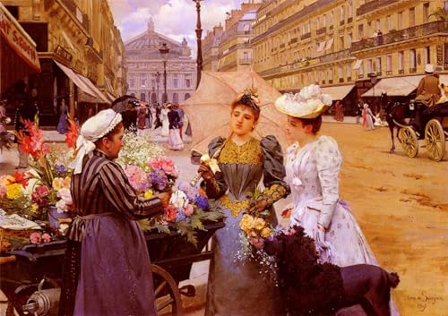 Cuadro en lienzo Marchande De Fleurs soluciona paredes vacias con arte de 60x90cm